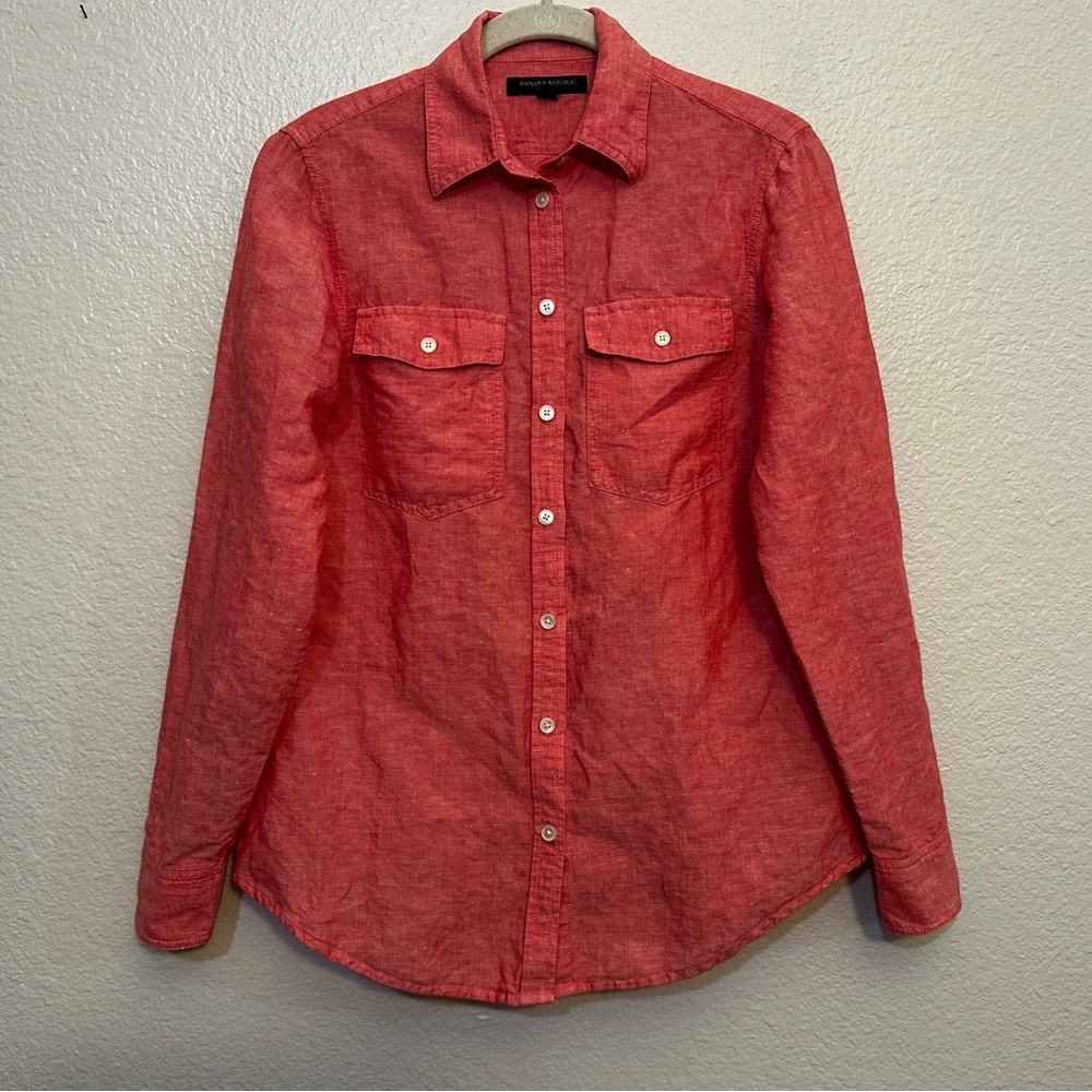 Banana Republic |  Soft Wash Linen/Cotton Blend Beachy Button Shirt, Size XS